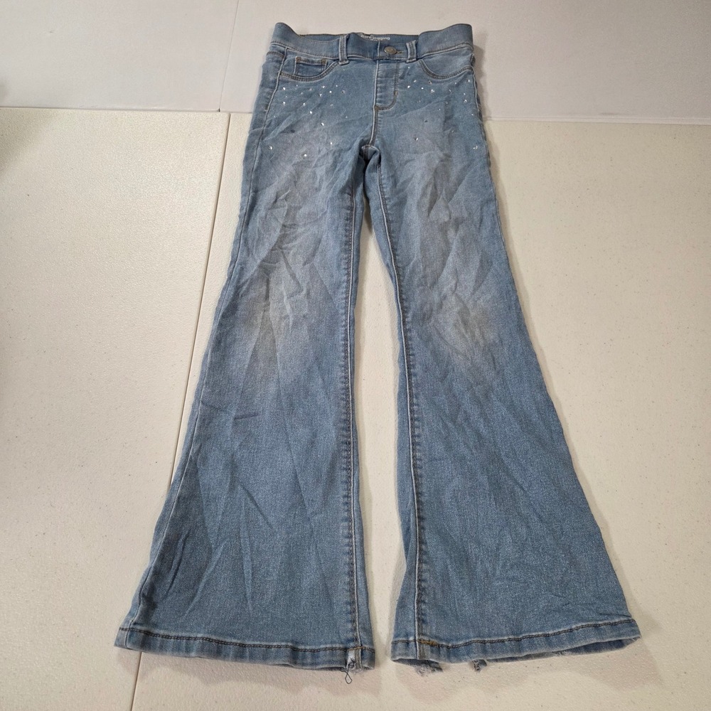 Wonder Nation Girls Light Wash Rhinestone Flare Jeggings Size M 7-8 Blue Denim